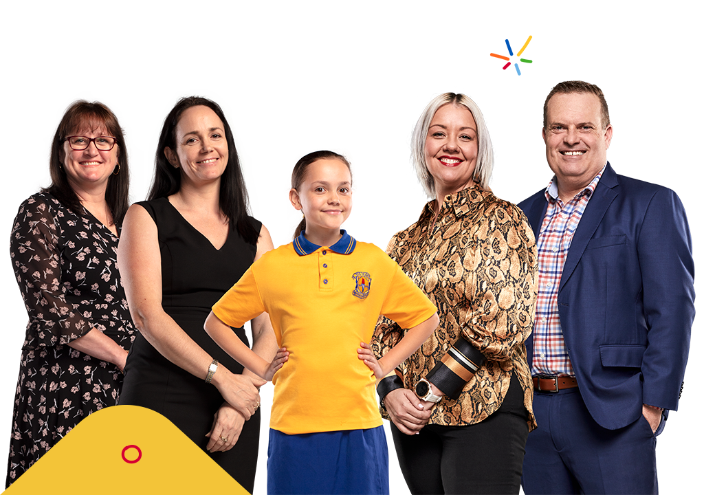 Hero Image It Takes A Team Group Shot Parent Principal Staff Health Professional and Child With Type 1 Diabetes